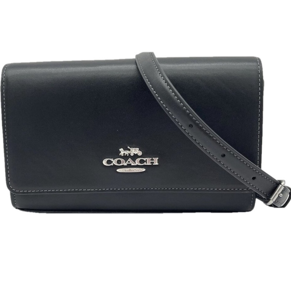 NEW COACH Women’s Flap Clutch Crossbody Bag CP034 Black Smooth Leather – NWT